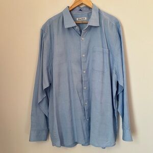 Tommy Bahama Men's Linen Blend Blue Long Sleeve Button Up Shirt 2X g55